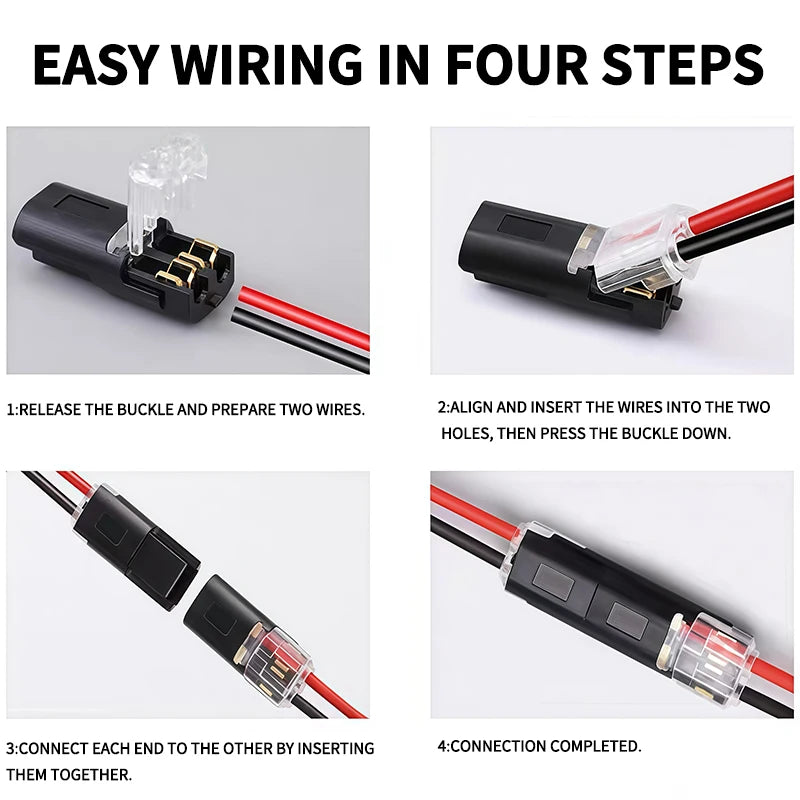 50 Pairs 2 Pin Solderless LED Wire Connector, Insulation Piercing Strip-Free Quick Plug Terminal for LED Light Cable Connection