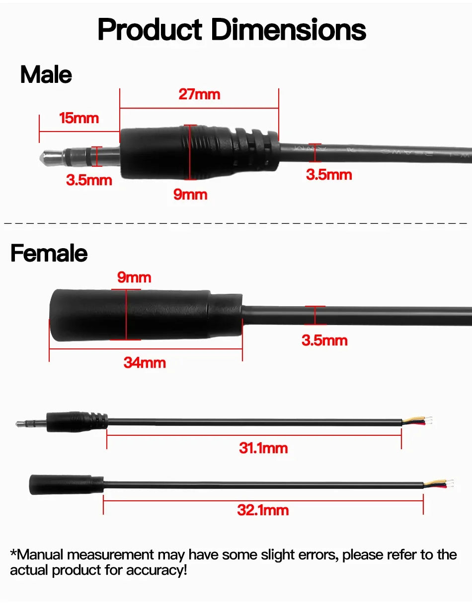 5PCS 3.5mm Stereo Audio Cable, 3×26AWG AUX Cord for Car, Phone, Speaker & Headphones, High-Quality Male-to-Male Audio Wire
