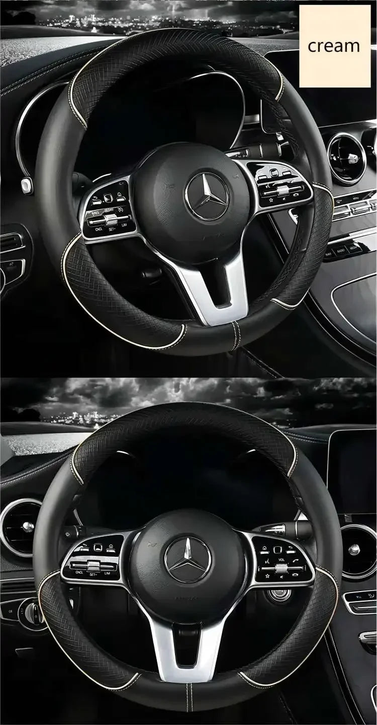 38 Cm/15 Inches Universal Car Faux Leather Steering Wheel Cover Sweat-absorbent And Breathable Handle Interior Upgrade New Amagi