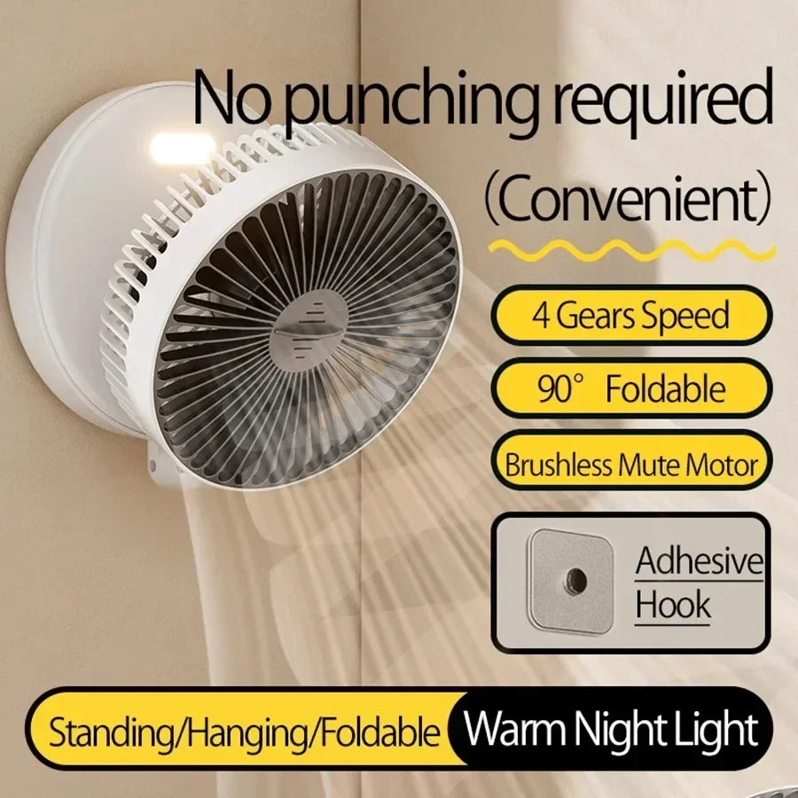 Foldable Desktop Fan Mini Wall-Mounted Car With Warm Night Light Rechargeable 4 Gears Adjustable Portable Air Circulation Amagi