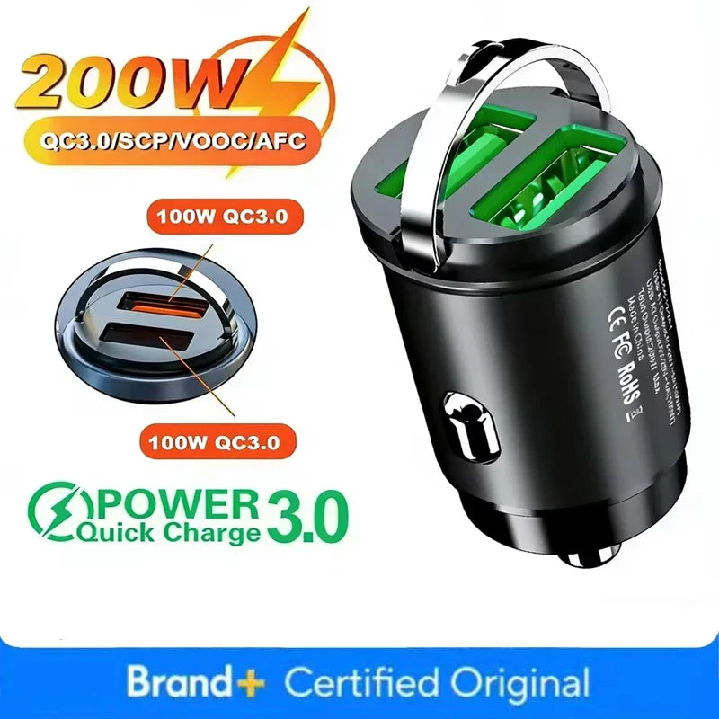 200/100W Mini Dual Ports USB Car Charger Lighter Fast Charging Phone Charger Adapter for IPhone 13 12 Xiaomi Huawei Samsung Amag