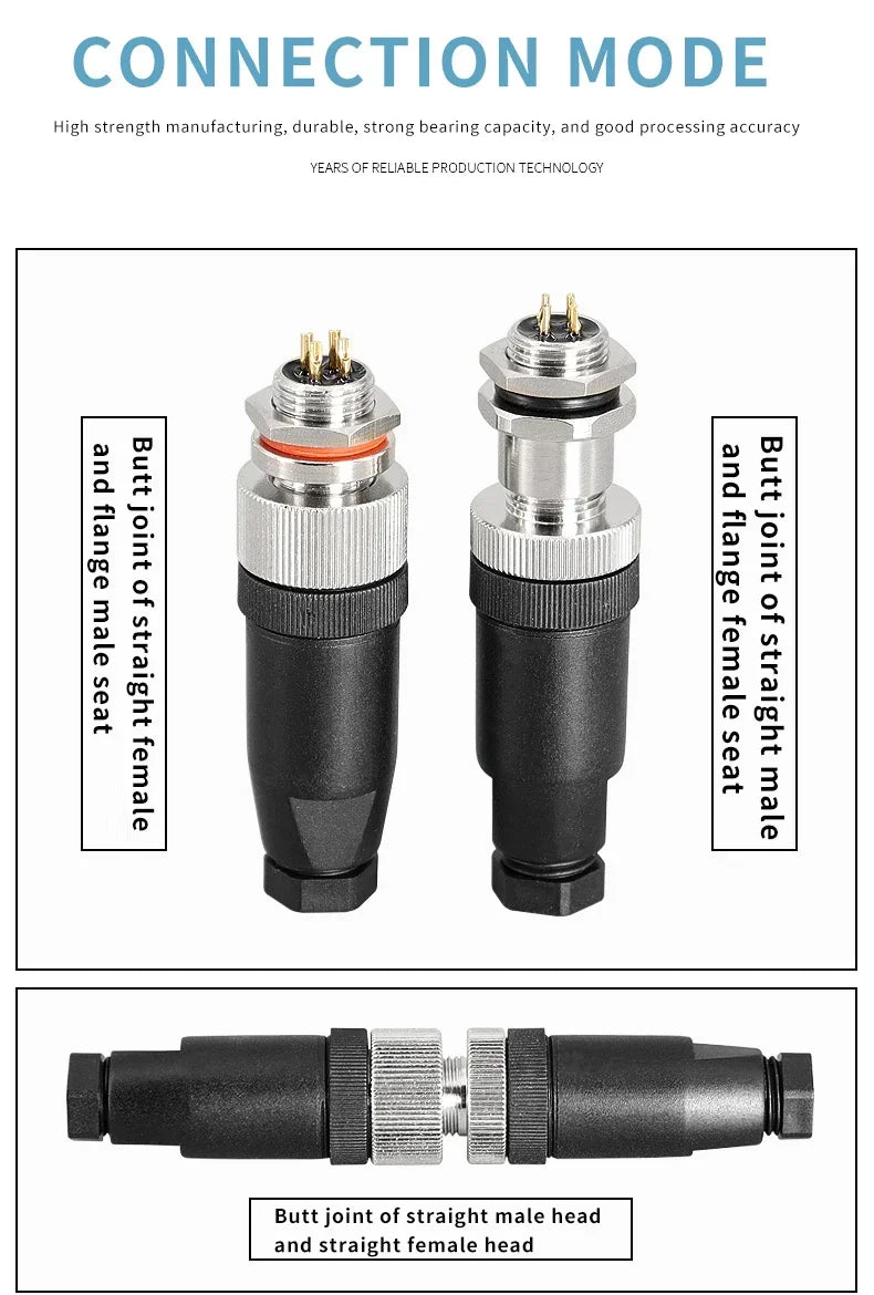 1Pcs M12 12MM Sensor Connector Straight Angle Male Female Waterproof Screw Threaded Plug Coupling 4 5 8 Pin PG7