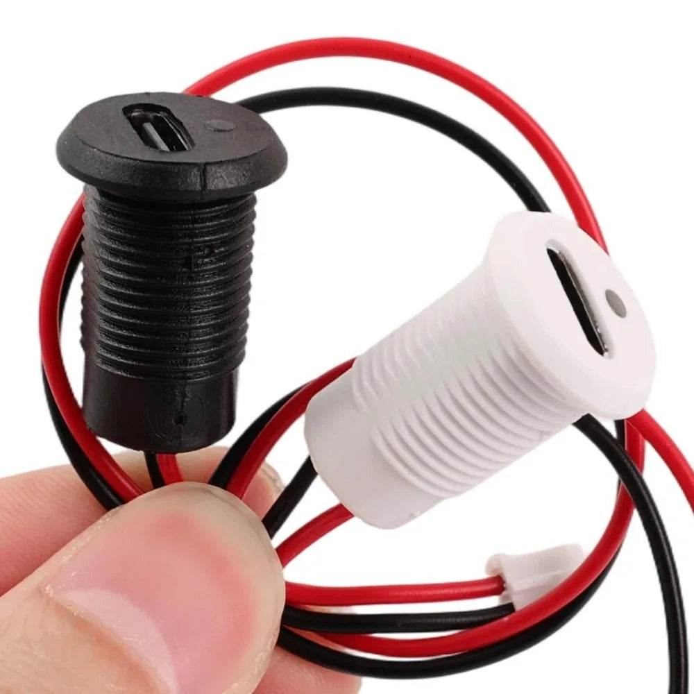 USB-C Waterproof Female Socket with LED Indicator – 2-Pin Pigtail for Car RV Motorcycle Boat