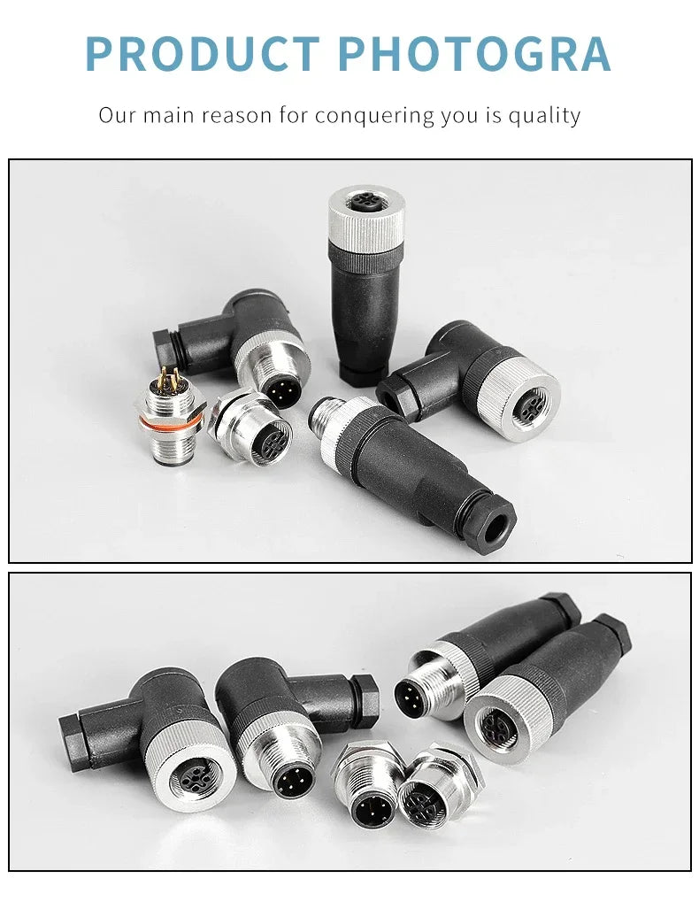 1Pcs M12 12MM Sensor Connector Straight Angle Male Female Waterproof Screw Threaded Plug Coupling 4 5 8 Pin PG7