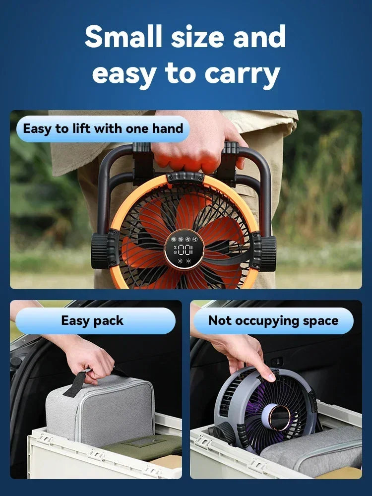 Portable Camping Fan with LED Lantern Outdoor Tent Fan 20000mAh Rechargeable Battery Powered Fan for Camping Motorcycle Amagi
