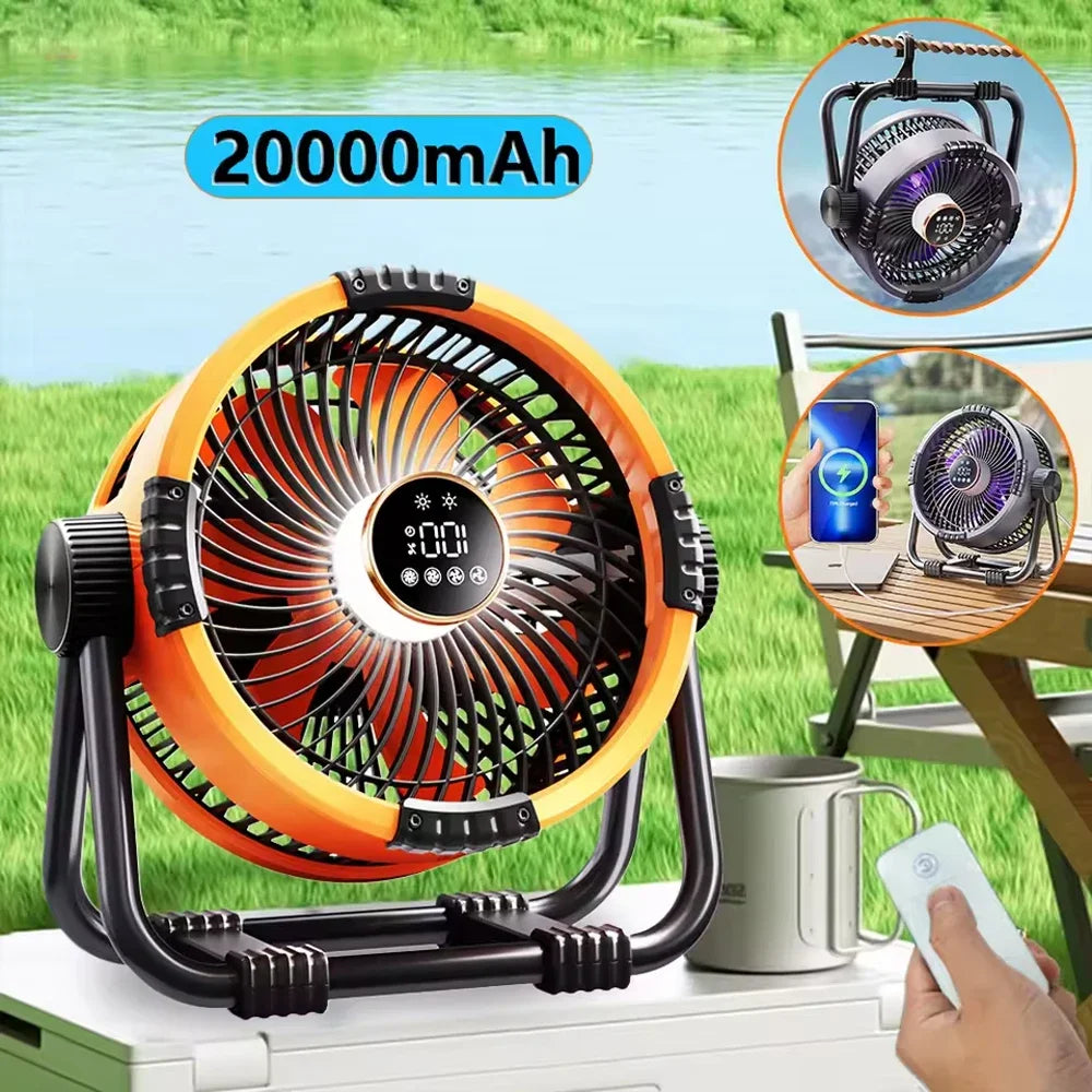 Camping Ceiling Fan 20000mAh Rechargeable USB with Power Bank LED Light Hook Air Circulators Wireless Ceiling Motorcycle Amagi