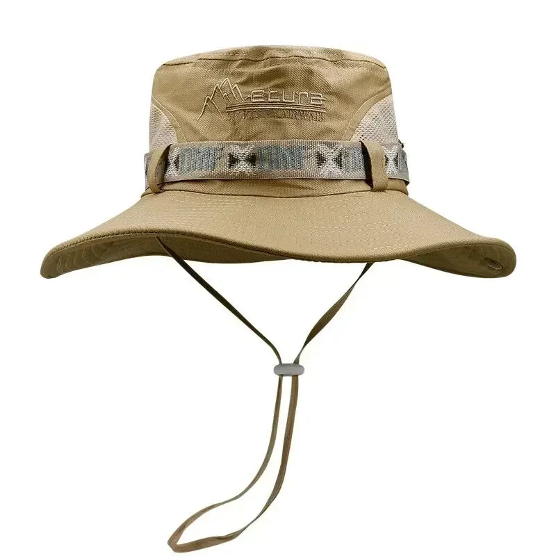 Summer Men Outdoor UV Protection Wide Brim Hiking Hat Mesh Fisherman Hat Beach Sunscreen Cap Summer Bucket Hats Men Amagi