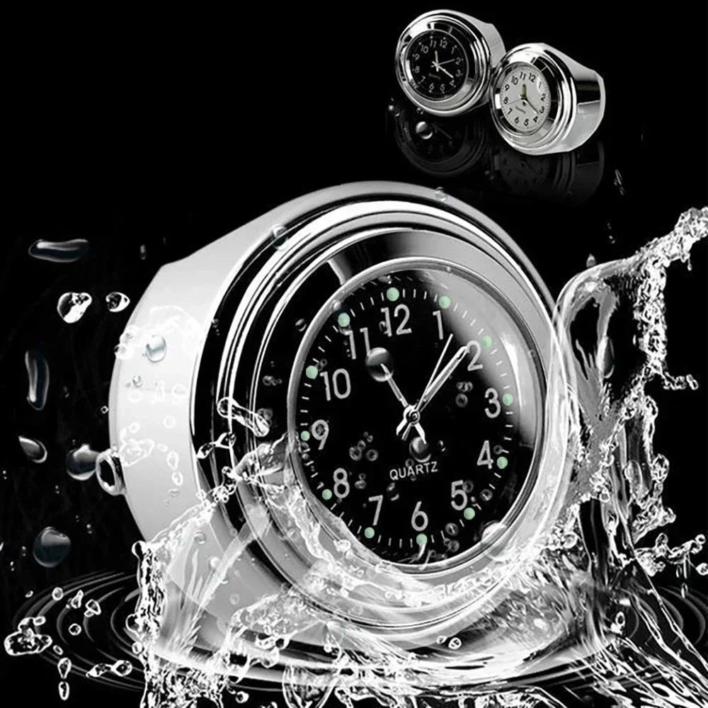Universal 7/8 "Waterproof Chrome Motorcycle Bike Handlebar Mount Quartz Clock Watch Aluminum Luminous Clock Moto Black Amagi