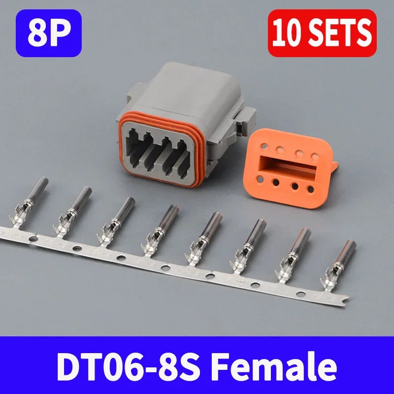 10 Sets Deutsch DT Connector DT06-2S/DT04-2P 2P 3P 4P 6P 8P 12P Waterproof Electrical Connector For car Motor With Pins 22-16AWG