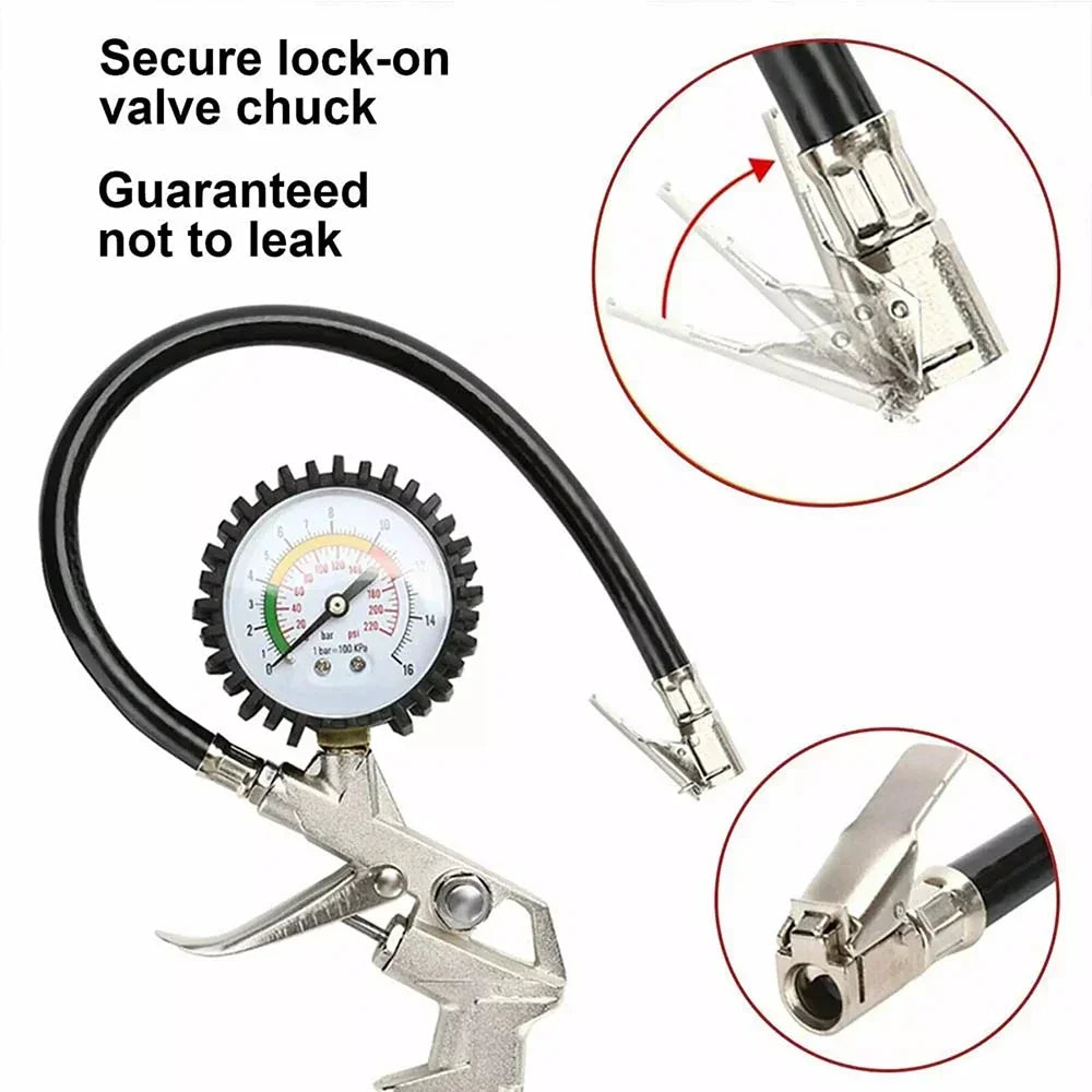 220PSI Multifunctional Tire Air Pressure Monitoring Gauge Tester for Car Motorcycle Air Compressor Dial Meter Inflator Amagi