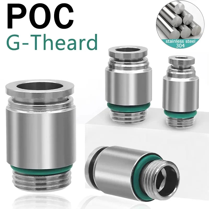 304 Stainless Steel Pneumatic Push-In Fitting POC-G, Internal Hex Quick Connector for Air and Gas Pipe Systems
