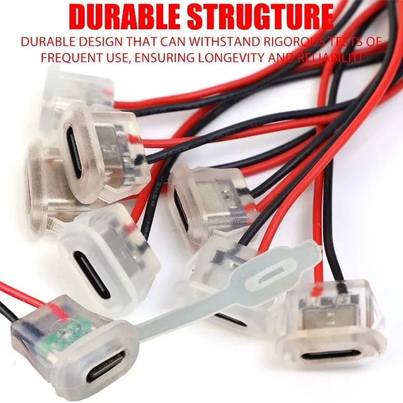 2pin USB Type C 3A Input Type Charging Socket with LED Lights Plate Waterproof Power Port TYPE-C Female Connector Jack