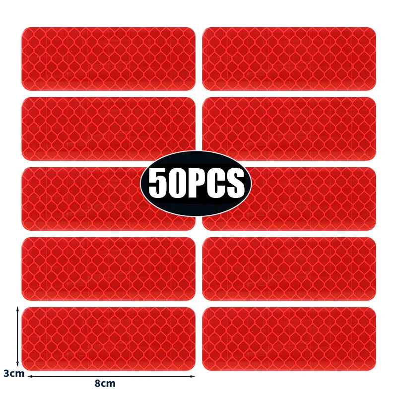 50/10pcs Car Bumper Reflective Stickers Reflective Warning Strip Tape Secure Reflector Stickers Decals Safety Warning 3*8CM