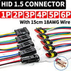 5/20/100 Sets HID 1/2/3/4/5/6 Pin Waterproof Auto Connector Kit with 15CM 18AWG Wire for Car/Truck Harness Wiring