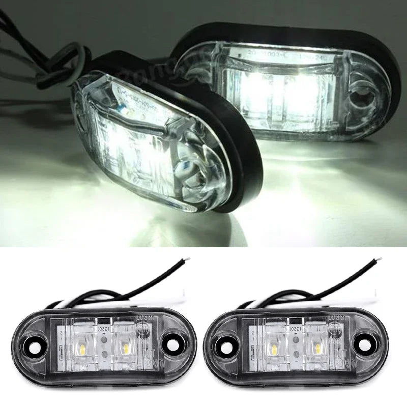2Pcs Set White Marker Lights 12V LED Car Side Marker Tail Light 24V Trailer Truck Lamp Waterproof Plastic Signal Lamp