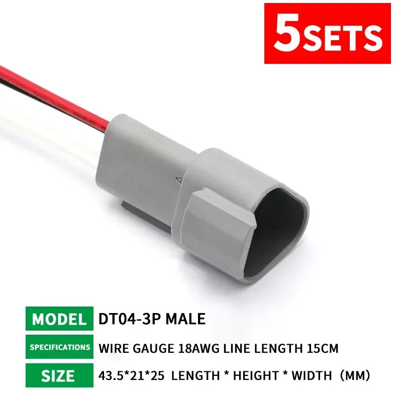 5 Sets Deutsch DT Connector with 15cm Wiring Harness DT06-2S/DT04-2P 2P 3P 4P 6P 8P 12P Waterproof Electrical Connector