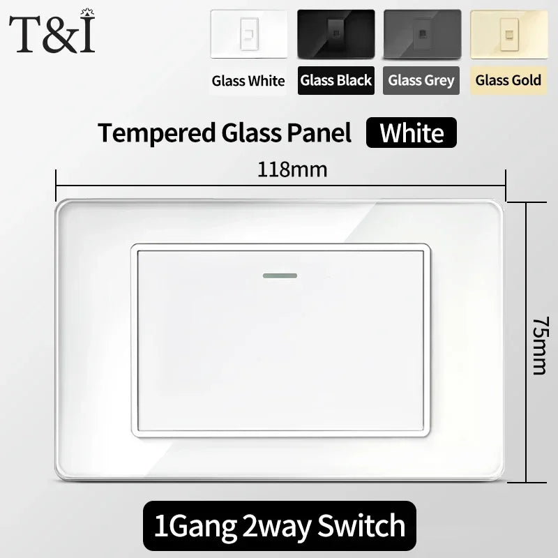 118x75mm Tempered Glass US-Thai Socket: Dual USB-C Ports & 2 AC Outlets for 110V, Scratch-Resistant Panel
