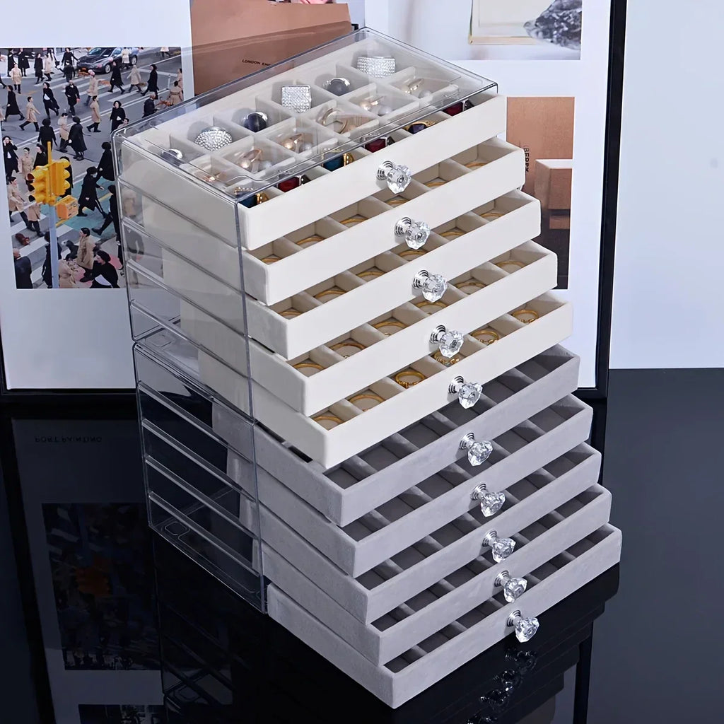 Layer Drawer Style Velvet Jewelry Box Earring Bracelet Storage Rack Multi Layer Display Case for Jewelry Accessories Amagi