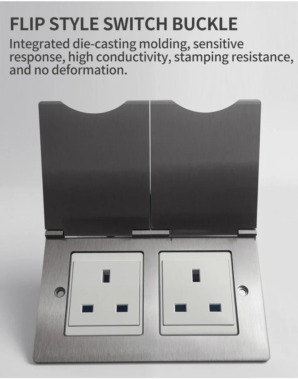 Fireproof 13A Wall Outlet 8mm Stainless Steel UK/EU/US/FR Universal Power Socket Single/Double Gang DIY