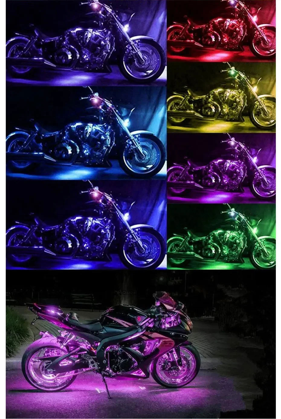 RGB Motorcycle LED Light Kits App Control Waterproof Lights For Motorcycles Music Scene Modes Motorcycle Underglow Lights Tools