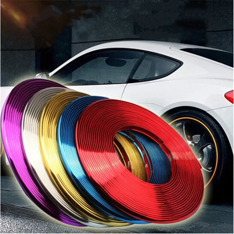 4M / 8M Car Grilles Decoration Strips Auto Wheel Protector Car-styling Accessories Wheel Sticker Tire Rim Strip Chrome Tape Good