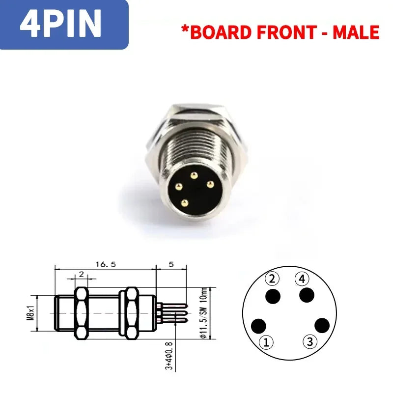 M8 Sensor Connector Panel Back Mount Waterproof Flange Socket Threaded Coupling Male&Female 3Pin 4Pin 5Pin A Type
