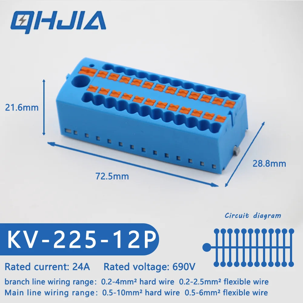 1 in Multiple Out Electrical Splitter Wire Connector Plug-in Terminal Block for Home Light Wiring Guide Rail Junction Box