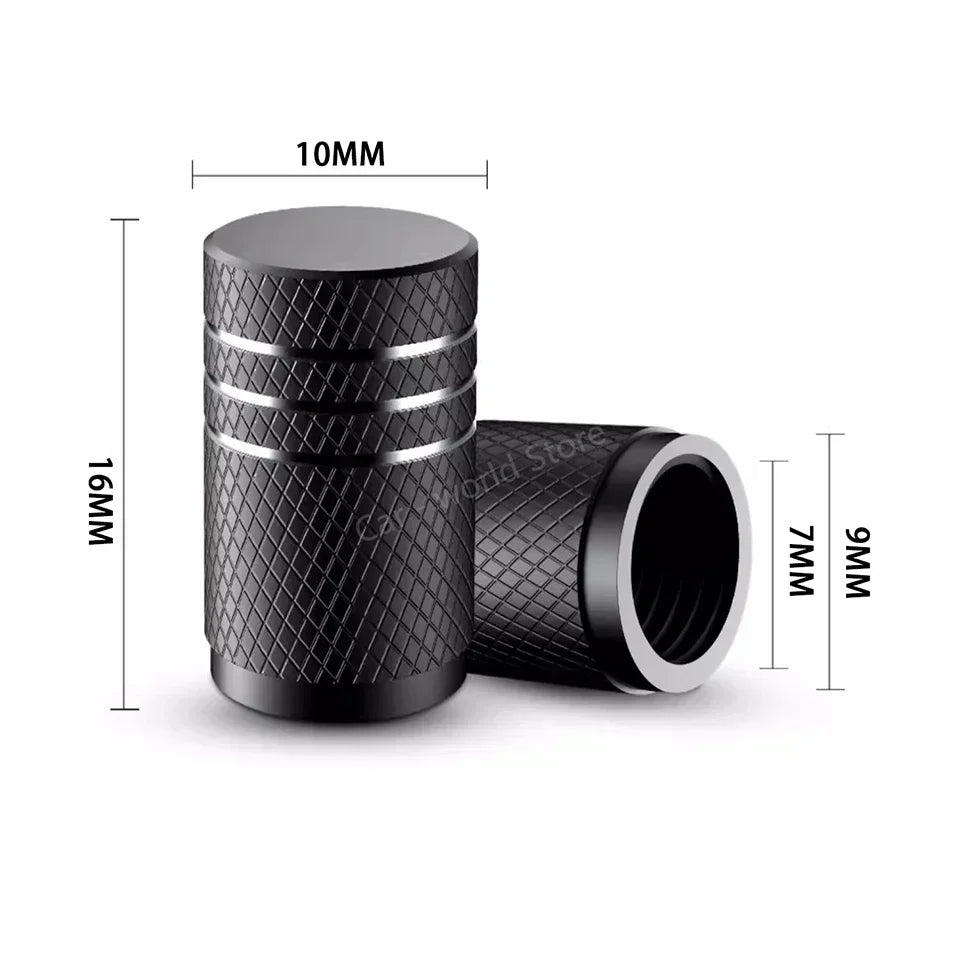 4Pcs Black Silver Car Tire Valve Stems Cap Knurling Style Tire Valve Cap Aluminum Tire Wheel Stem Air Valve Cap for US Schrader