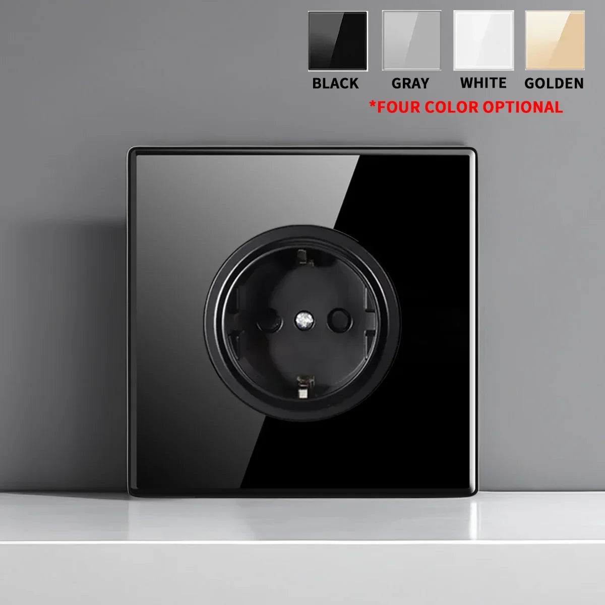 European British French Standard Tempered Glass Switch Socket with Indicator Light , Self-Reset 1 2 3 4 Gang Wall Panel Outlets