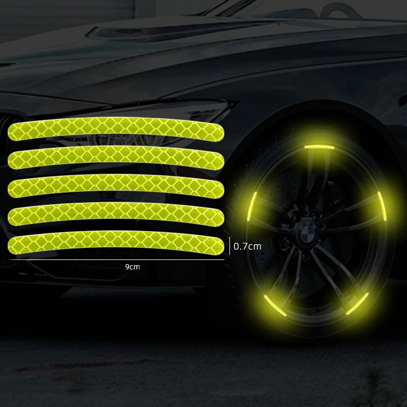 10pcs Car Wheel Hub Reflective Sticker Tire Rim Reflective Strips Luminous For Nissan Kicks X-trail Juke Tiida Qashqai Leaf Micr