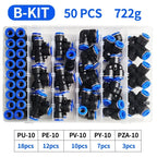 50 PCs/BOx Boxed Pneumatic Fittings PU-10/PE-10/PZA-10/PY-10/PV-10 Quick Release Connectors Kit For 4mm Plastic Hose Couplings