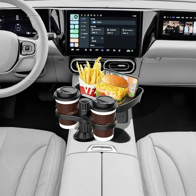 Car 360-Degree Rotating Dual-Cup Holder with Phone Stand and Expandable Base - Fits Most Round Car Cup Holes Accessories Amagi