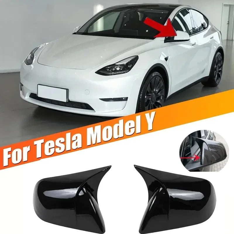 Carbon Fiber Gloss Black Finished Replacement Shell Rearview Mirror Covers Fit For Tesla Model 3 Y Door Side Mirror Caps amabili