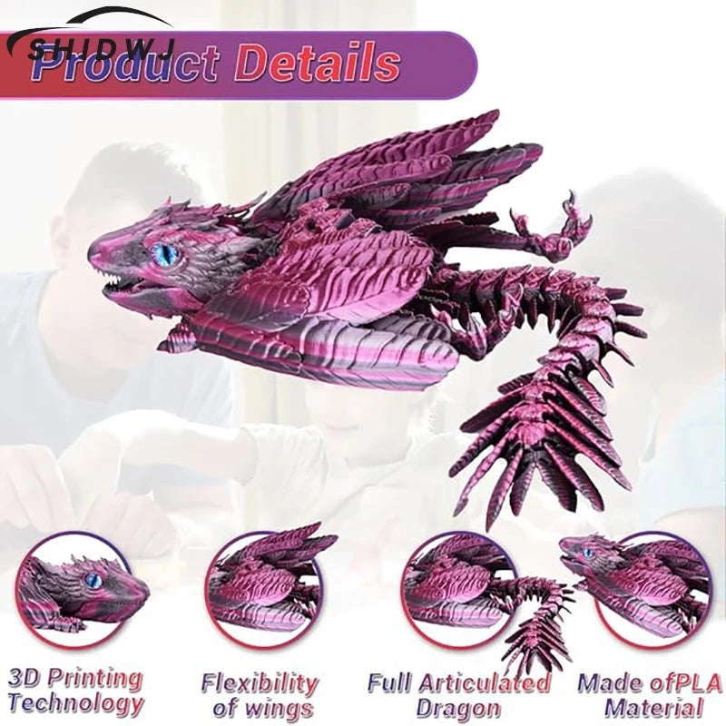 Feathered Wyvern Dragon, 3D Printed Dragon, Articulated Dragon, Fidget Dragon, 3D Printed Toys, Desktop Pet
