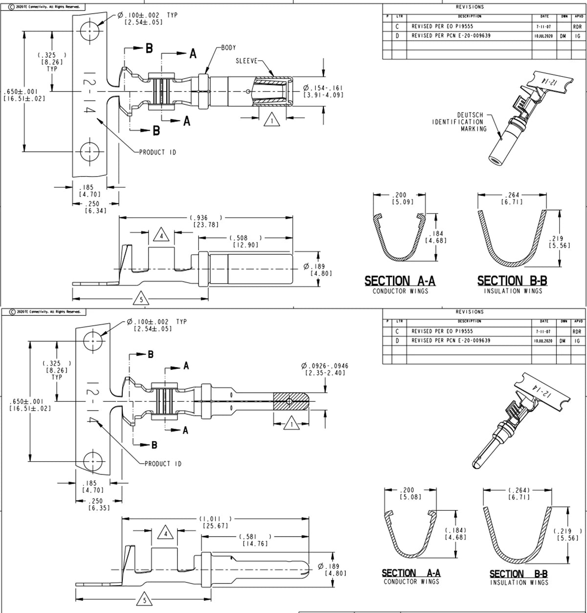 20 Pcs Deutsch DTP 2.3mm Series Pin Contact 1062-12-0144 1060-12-0144 brass Gold plating 14-12 AWG Wire Size Crimp Terminals