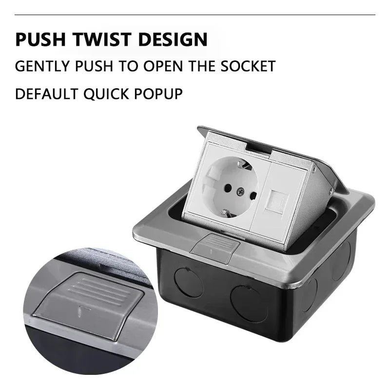 Floor Electrical Outlet Pop Up Kitchen Countertop Waterproof Sockets Pop Out Receptacle Stainless Steel Box Golden Cover 15A