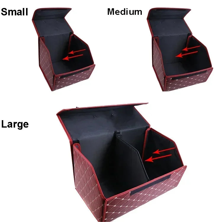 Foldable PU Leather Car Trunk Storage Box – Large Capacity, Waterproof, Durable, Velcro Fixed, Strong Load Built-In Handle Amagi
