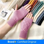 Winter Half Finger Gloves Knitted Fingerless Mittens Warm Cuff With Thumb Hole Stretchy Short Hand Warmer For Men Women Amagi