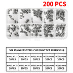 304 Stainless Steel Grub Screws Assortment Kit, Hex Socket Cup Point Set Screws with Allen Key,M3–M10 DIN916 Precision Fasteners