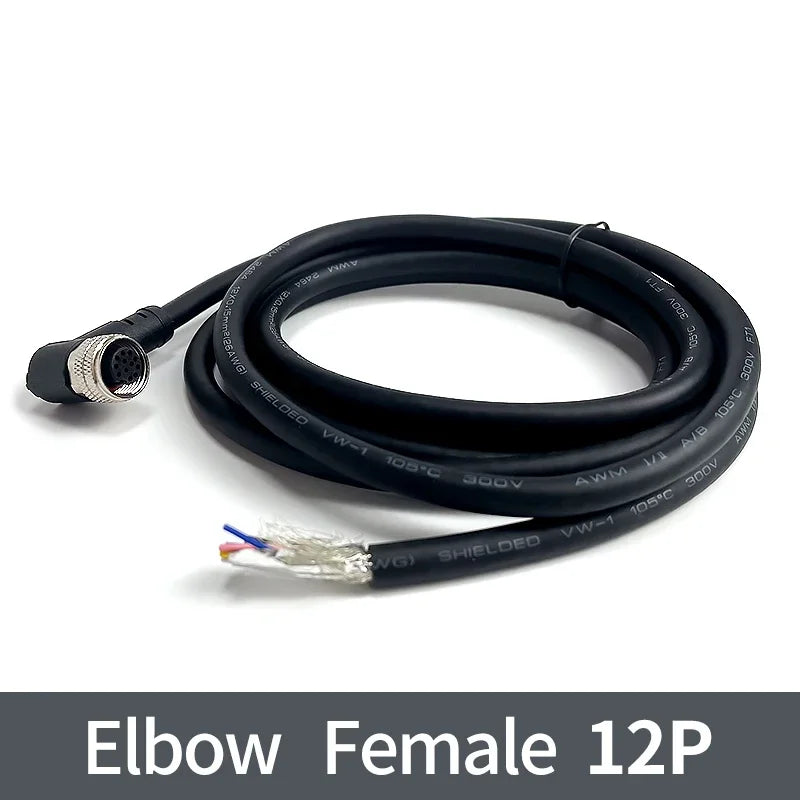 2m M12 Waterproof Sensor Cable, Male & Female Connector, 4/5/8/12 Pin, Integrated Injection Molded for Industrial Automation