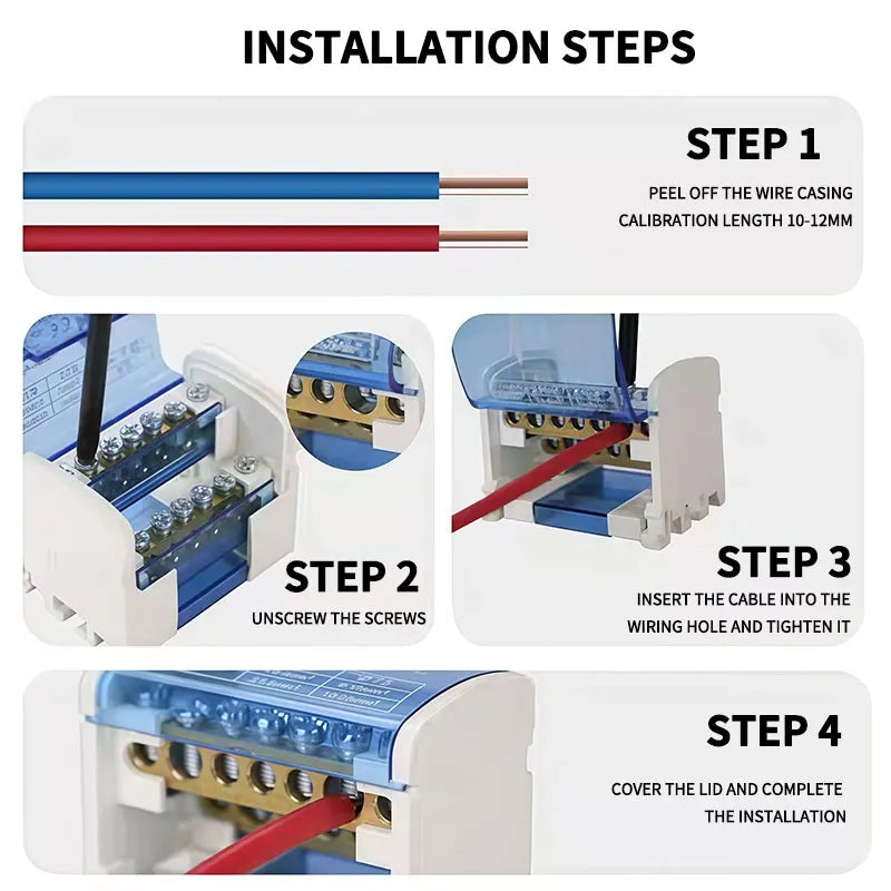 UK207 UK211 UK215 UK407 UK411 UK415 DIN Rail Terminal Block 125A Electrical Junction Box 1 In 2/4/6 Out Distribution Box