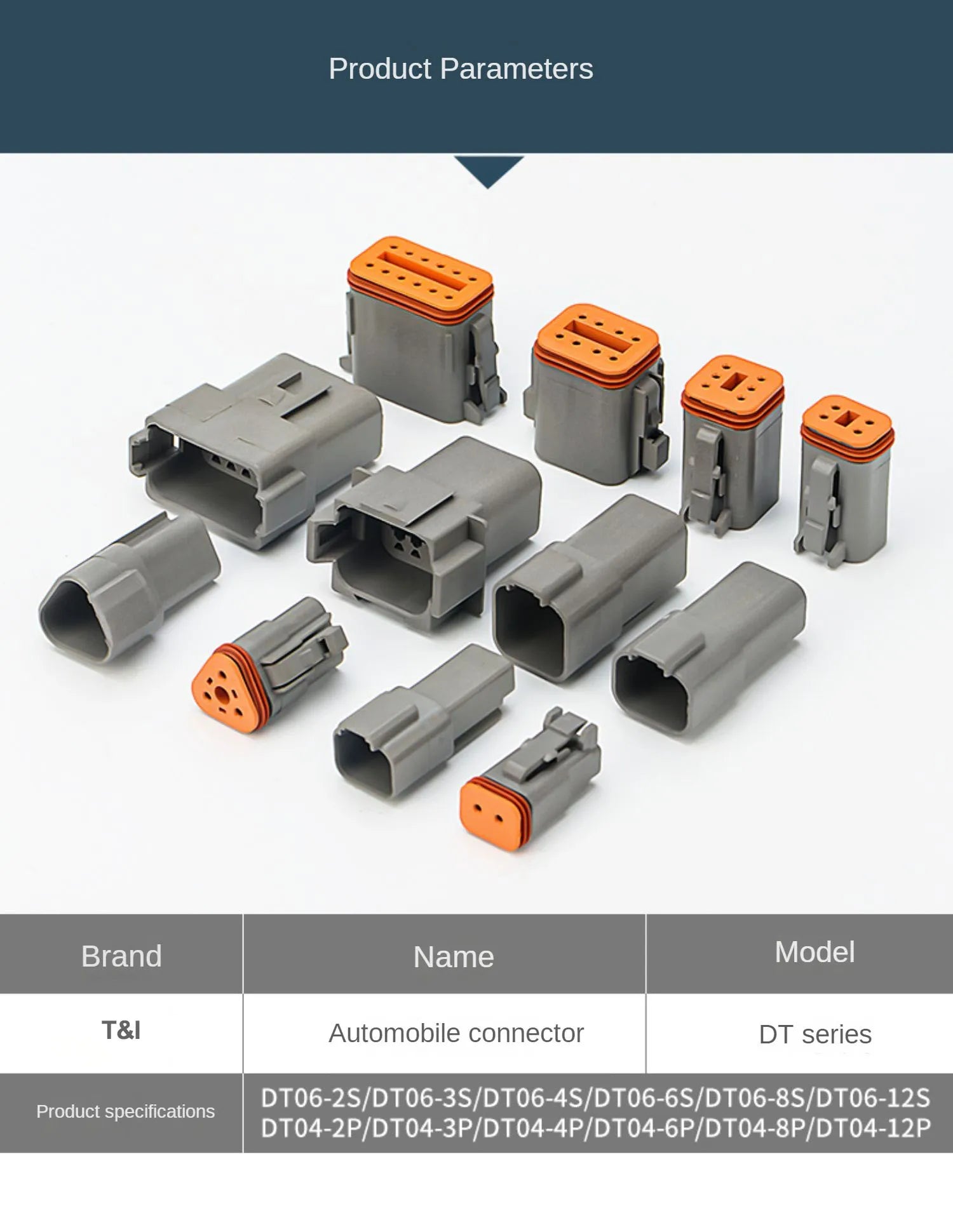 Deutsch DT Series 8-Pin Waterproof Connector Set, Male Female Electrical Plug for 16–22 AWG Automotive Wiring DT04-8P DT06-8S