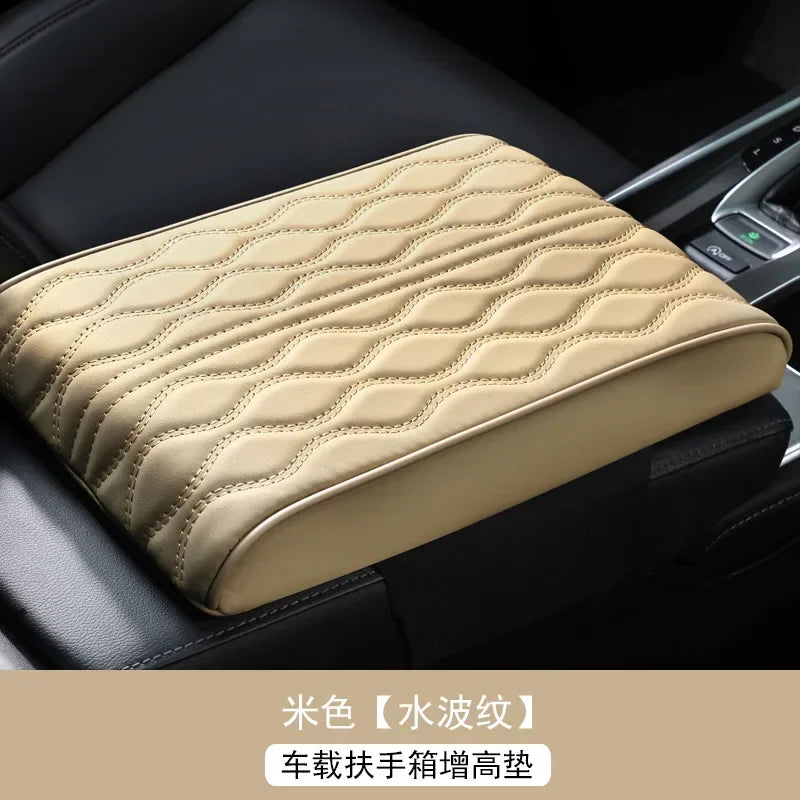 Car Soft Armrest Mat Wave Embroider PU Leather Center Console Arm Rest Protection Cushion Auto Armrests Storage Box Cover Pad
