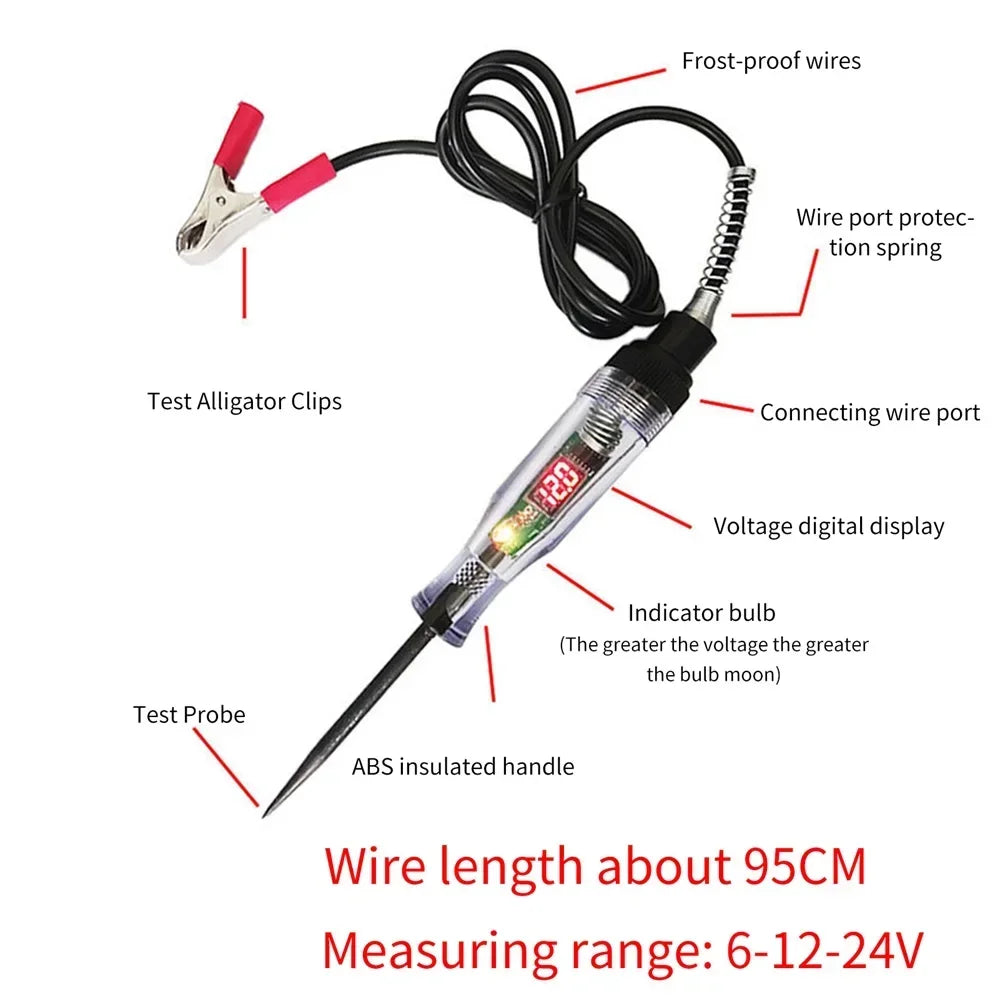 Digital Display Test Pen Versatile Car Circuit Tester for 6V 12V 24V DC Systems Safe Reliable Automotive Diagnostics with LED