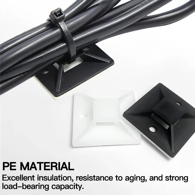 250/500/1000PCS Self-Adhesive Cable Tie Mounts, Strong Sticky Base Wire Holder Clips for Wall Fixing, Cable Routing Management