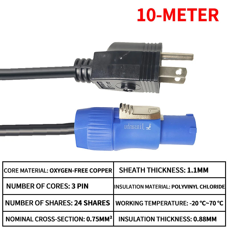Power Extension Cord (US Plug to 3PIN, 3x0.75mm²) – Suitable for Par Can, LED Beam Lights & Stage Moving Head Equipment