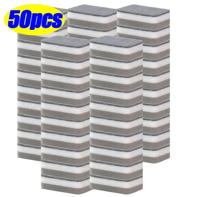 5-50PCS Double-sided Cleaning Sponges Magic Super Absorbent Pan Pot Dishwashing Scouring Pad Wipe Household Kitchen Clean Amagi