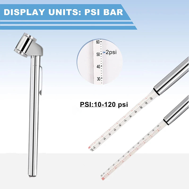 1Pcs Portable Car Tire Air Pressure Gauge 10-120 Psi Auto Truck Motorcycle Bike Tester Pen Shape Emergency Use Auto Accessories