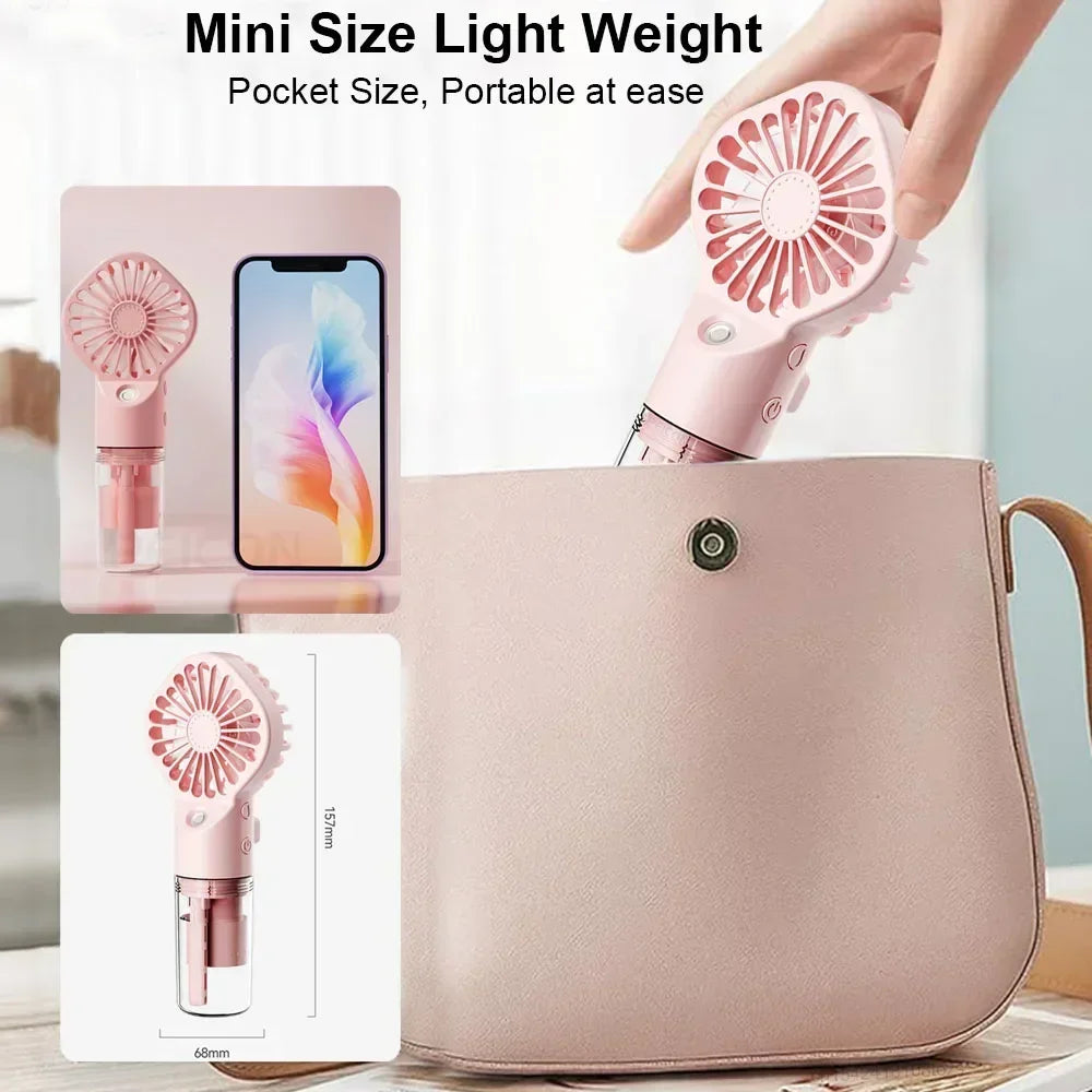 Portable Humidifier Fan Mini Handheld Mist Fan USB Rechargeable Portable Small Pocket Mini Water Humidifier Cooling Motorcycle