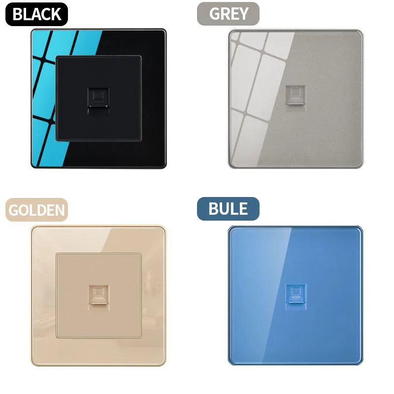 EU Russia France UK Socket AC Panel 86 Wall Switch Toggle Press Light Switch On/Off Crystal Tempered Glass Panel Wall Outlet